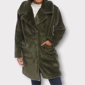 C&C California Forrest Green Faux Fur Ultra Soft Coat Size Small pockets‎